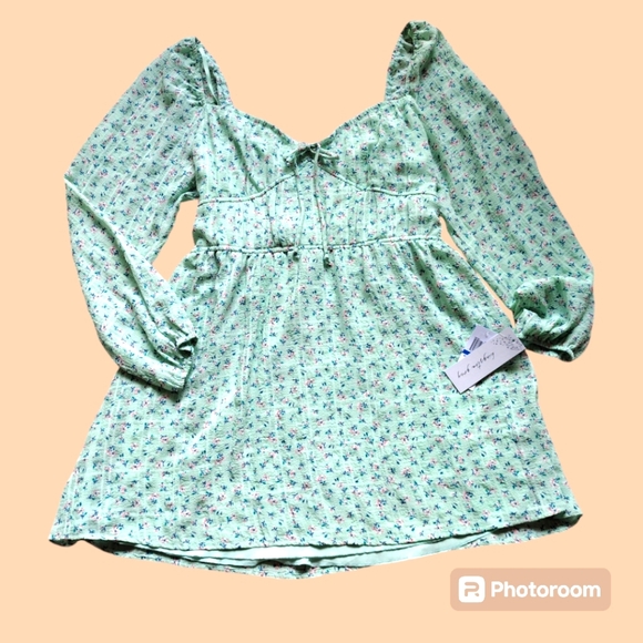 Nwt Kingston Grey Boho Aqua Green Floral Smocked Dress sz XL - Picture 2 of 5